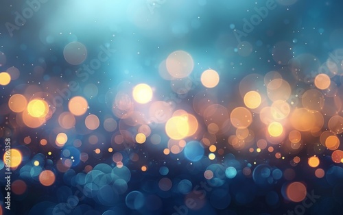 Soft bokeh lights in ethereal blue and warm tones.