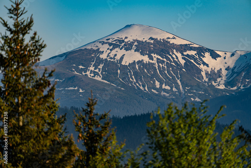 mountain top with snow. Pip Ivan, Carpathians.