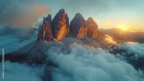 Aerial capture of the majestic Dolomites mountain range in Italy