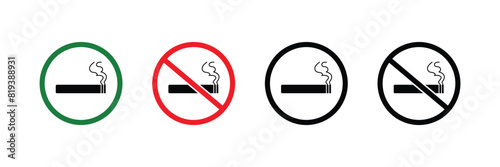 Set of Non-smoking icon. Stop, no smoking sign. Vector Illustration.