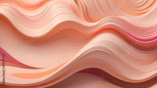 Vibrant interplay of warm colors, dominated by peach and yellow tones. The waves undulate gracefully across the canvas, creating a sense of continuous flow. The texture is reminiscent of soft silk.