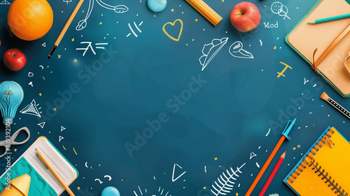 Blue Background With School Supplies