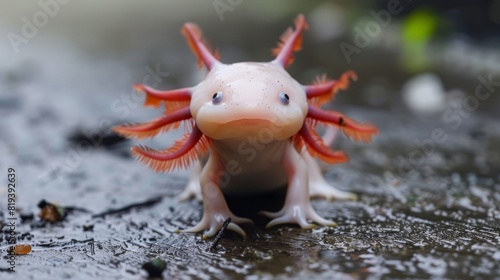 cute dressed Axolotl walking on street 