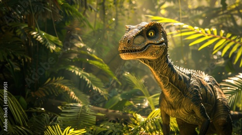  Velociraptor in the prehistoric jungle.