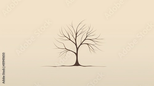 The image is a minimal vector illustration of a bare tree with a few branches