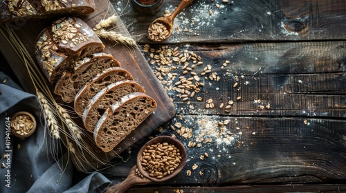 cut malt bread handmade on wooden background