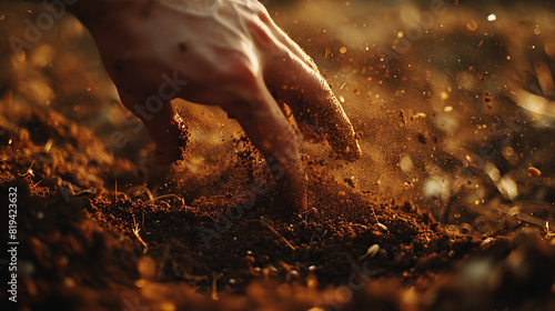 Fingers gently sifting through freshly turned earth, preparing the perfect bed for seeds to take root and thrive.