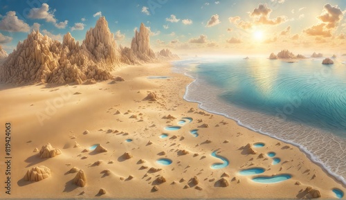 surrealer Sandstrand mit türkis aussehendem Wasser