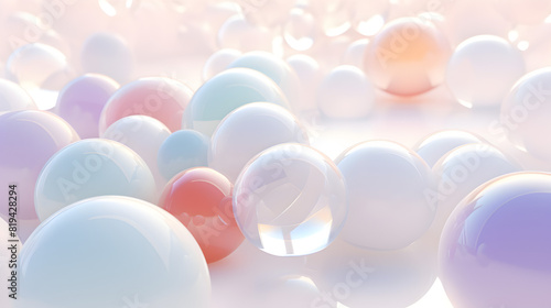 Colorful balls abstract wallpaper and background. Pattern design for trendy poster, flyer, banner, card, cover, brochure. Pastel ball, bubbles floating on the air, gum, pastel purple spheres.3d render
