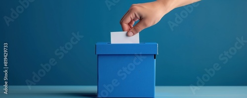 Hand placing ballot into blue box for voting