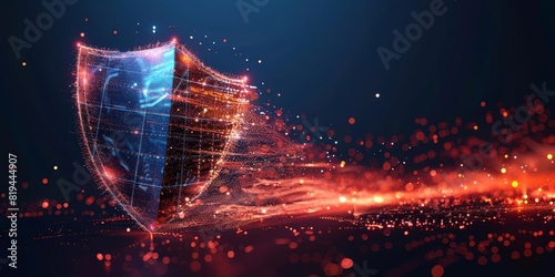 Digital shield with data particles, cybersecurity concept, PNG style, Bright colors