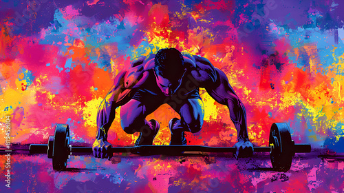 Colorful artwork of a weightlifter with a barbell