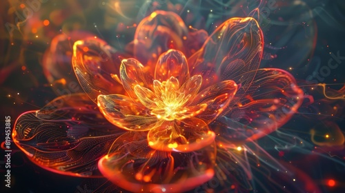 In the language of light, a symbolic flower blooms, its fiery fractal tendrils reaching out with an aura of dynamism.