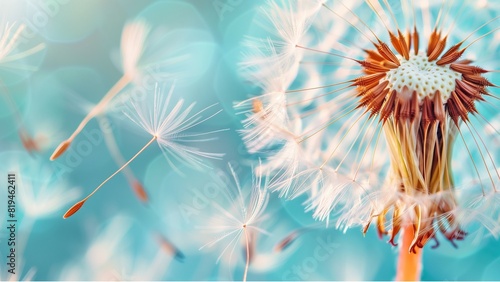 Close up of dandelion spores blowing away