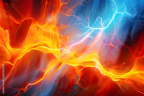 electric spectral phenomena rendered in abstract form dueling with intense heat hot orange tendril