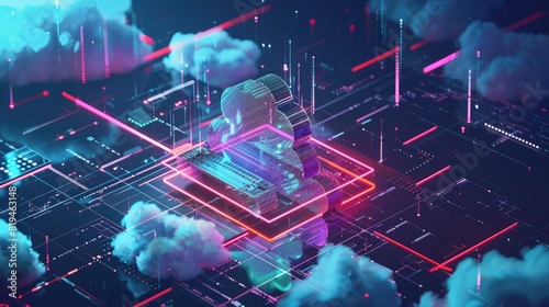 Cloud computing technology concept. Futuristic illustration