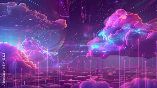 Cloud computing technology concept. Futuristic illustration
