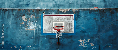 a basketball hoop with worn walls