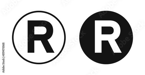 Registered icon set. R register vector icon. copyright trademark registered R symbol for UI designs.