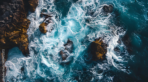 Amazing sea big waves crashing on rocks seascape, Aerial view drone 4k High quality of ocean sea background