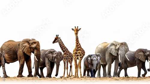 Amazing Large group of African fauna, safari wildlife animals together, in a ro