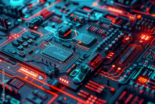 Close-Up of High-Tech Circuit Board with Microchip