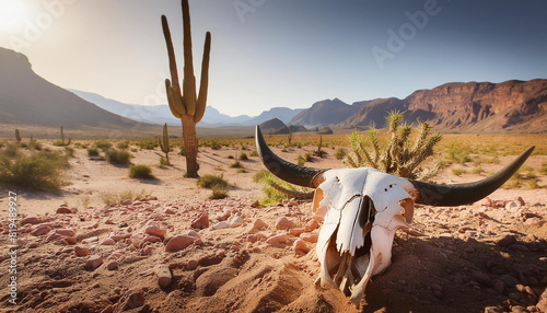deserto scheletro corna bufalo cactus arido 