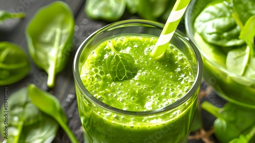 Green Smoothie, Glowing green smoothie, Green smoothie in glass bootle 