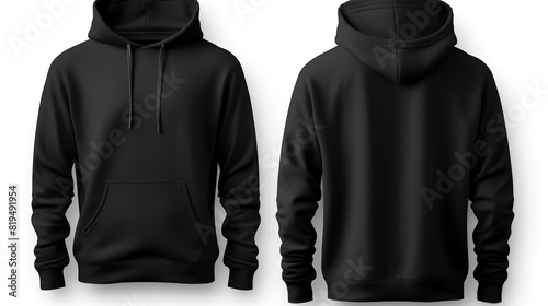 Blank black hoodie template. Hoodie sweatshirt long sleeve with clipping path, hoody for design mockup for print, isolated on white background.GENERATE AI