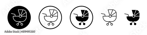 Baby Carriage Icon Set. Child Buggy and Kid Trolley Vector Symbol.
