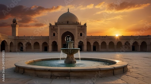 Ablution fountain in Ibn Tulun Mosque, popular place of visit of Cairo, wonderful sunset view, Egypt.generative.ai 