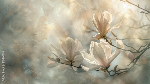 A tender moment captured as sunlight caresses a delicate magnolia blossom.