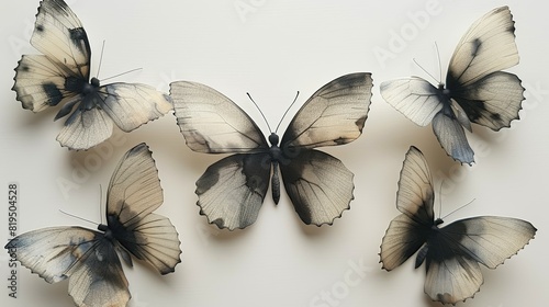 butterflies dry brush white background