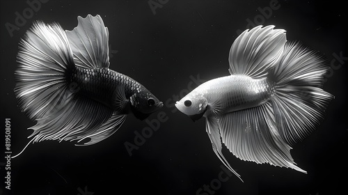 Intense Confrontation of Siamese Fighting Fish in Dramatic Black and White Photography