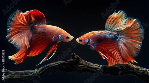 Confrontational Siamese Fighting Fish with Vibrant Fins and Gills in Digital Style