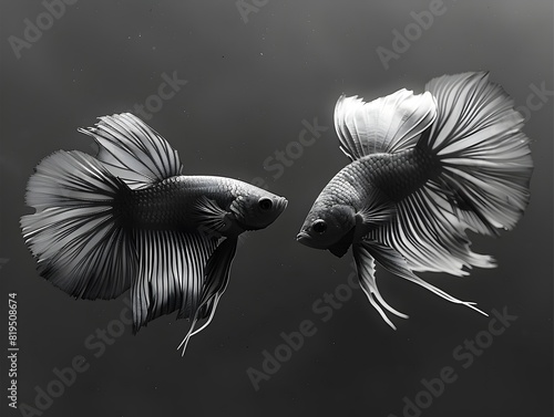 Confrontational Siamese Fighting Fish in High Contrast Digital Painting