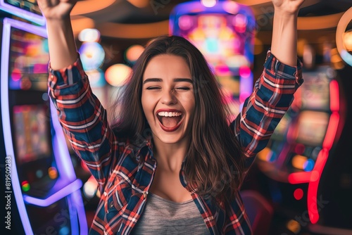 A person celebrating a big win at a slot machine