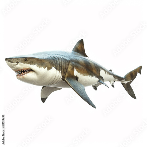 Realistic great white shark swimming in the ocean, showcasing its powerful body, sharp teeth, and distinctive markings.
