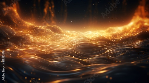 smoothly flowing particles swarm with glowing golden trails. warm and cold colors. Suitable for any technology, fantasy, abstract and energy themes. 3d illustration.generate AI