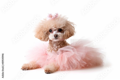 Poodle with a Tutu and Ballet Slippers: An elegant Poodle dressed in a fluffy tutu and tiny ballet slippers, capturing the grace and poise of a prima ballerina