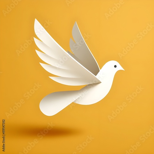 Flying Dove yellow background illustration logo design , paradise white dove yellow background 