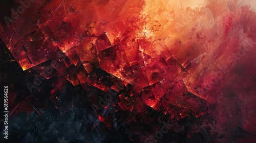 Portray the dynamic energy of volcanic eruptions through geometric shapes and lines