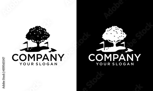Creative Vector icon logo Golf ball field flag and Tree illustration retro golf outdoor game