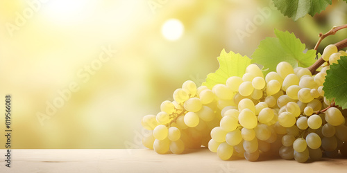 Lush Green Seedless Grapes and Vines with Verdant Leaves: A Stunning Table Setting with Blurred Bokeh Backdrop"