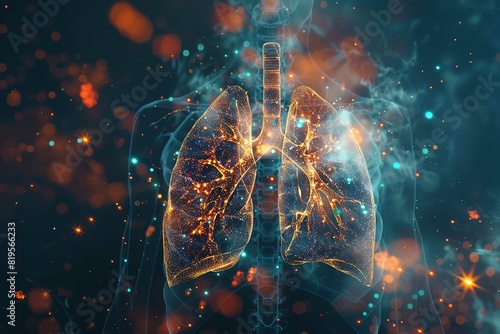 lungs highlighted, medical body, science background 