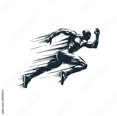 The running man. Black white vector logo illustration. 