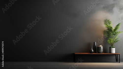 Rustic Wooden Table in Dimly Lit Room with Table and grass.