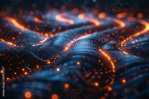 Illuminated fiber optic connections create a futuristic tech background, powering a quantum computing network for advanced global intelligence.