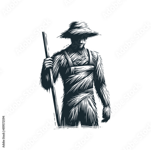 The straw man, Black white vector logo illustration. 