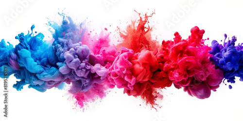 An electric blue and magenta pattern of colorful paint splashes on a white background, creating a vibrant and artistic display perfect for any event or visual arts project